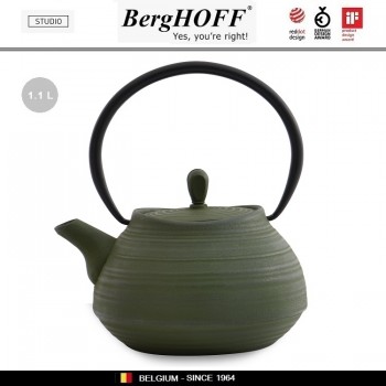 Заварочный чайник STUDIO чугунный с ситечком, 1.1 л, цвет темно-зеленый, BergHOFF