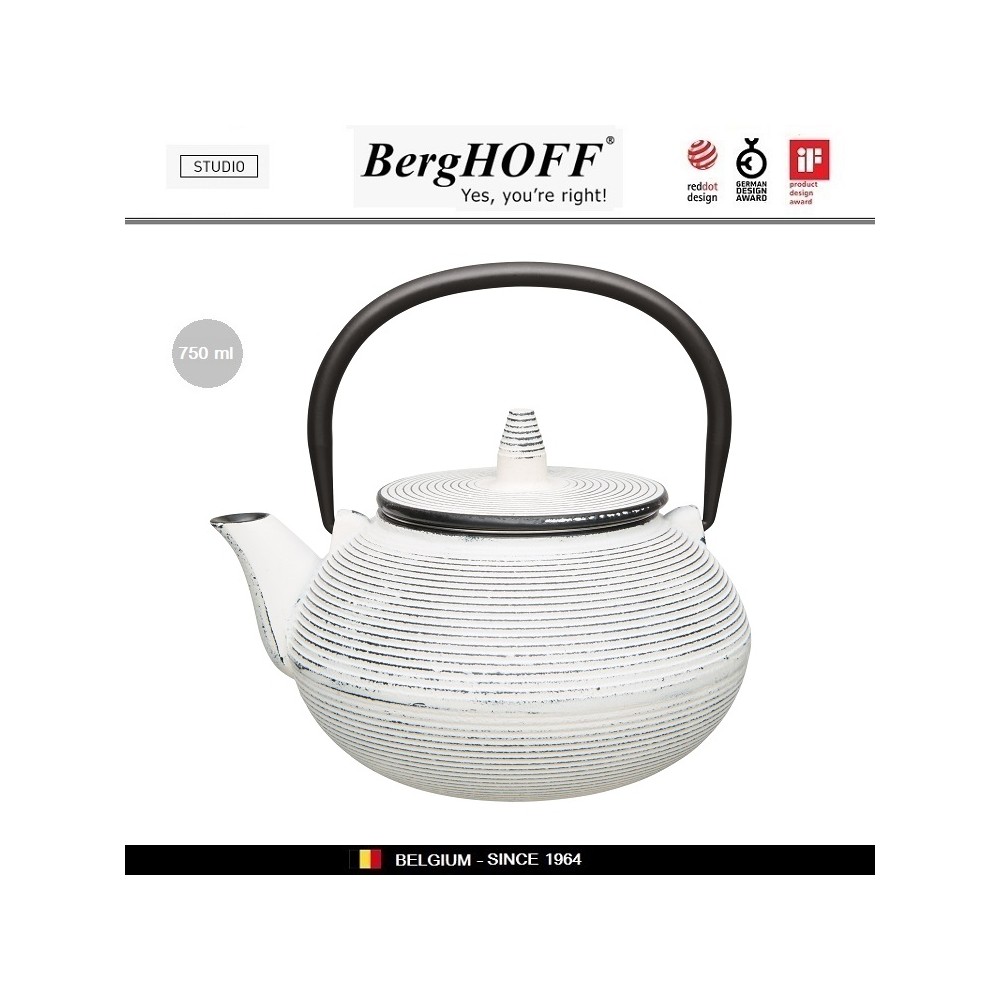 Заварочный чайник STUDIO чугунный с ситечком, 0.75 л, цвет белые полосы, BergHOFF