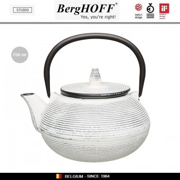 Заварочный чайник STUDIO чугунный с ситечком, 0.75 л, цвет белые полосы, BergHOFF