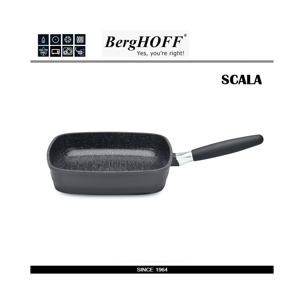 Антипригарная сковорода-гриль SCALA для плиты и духовки со съемной ручкой, 24 х 24 см, индукционное дно, BergHOFF
