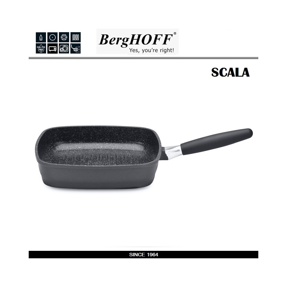 Антипригарная сковорода-гриль SCALA для плиты и духовки со съемной ручкой, 28 х 28 см, индукционное дно, BergHOFF