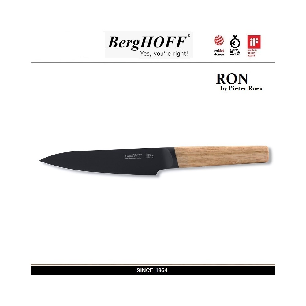 Нож поварской RON, лезвие 13 см с антипригарным покрытием, деревянная ручка, BergHOFF