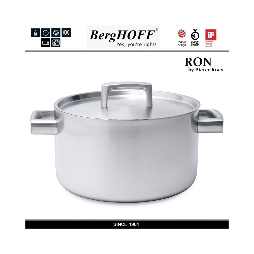 Кастрюля RON (5-ит слойная сталь), 6.1 л, D 24 см, индукционное дно, BergHOFF
