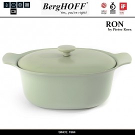 Кастрюля-жаровня RON чугунная овальная для плиты и духовки, 5.2 л, 28 см, цвет зеленый, BergHOFF