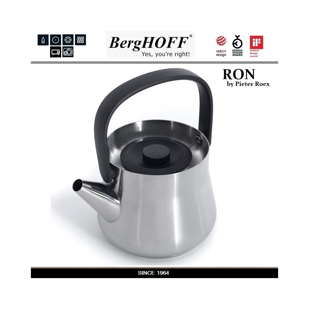 Заварочно-наплитный чайник RON со съемным ситечком, 1 л, индукционное дно, черный, BergHOFF