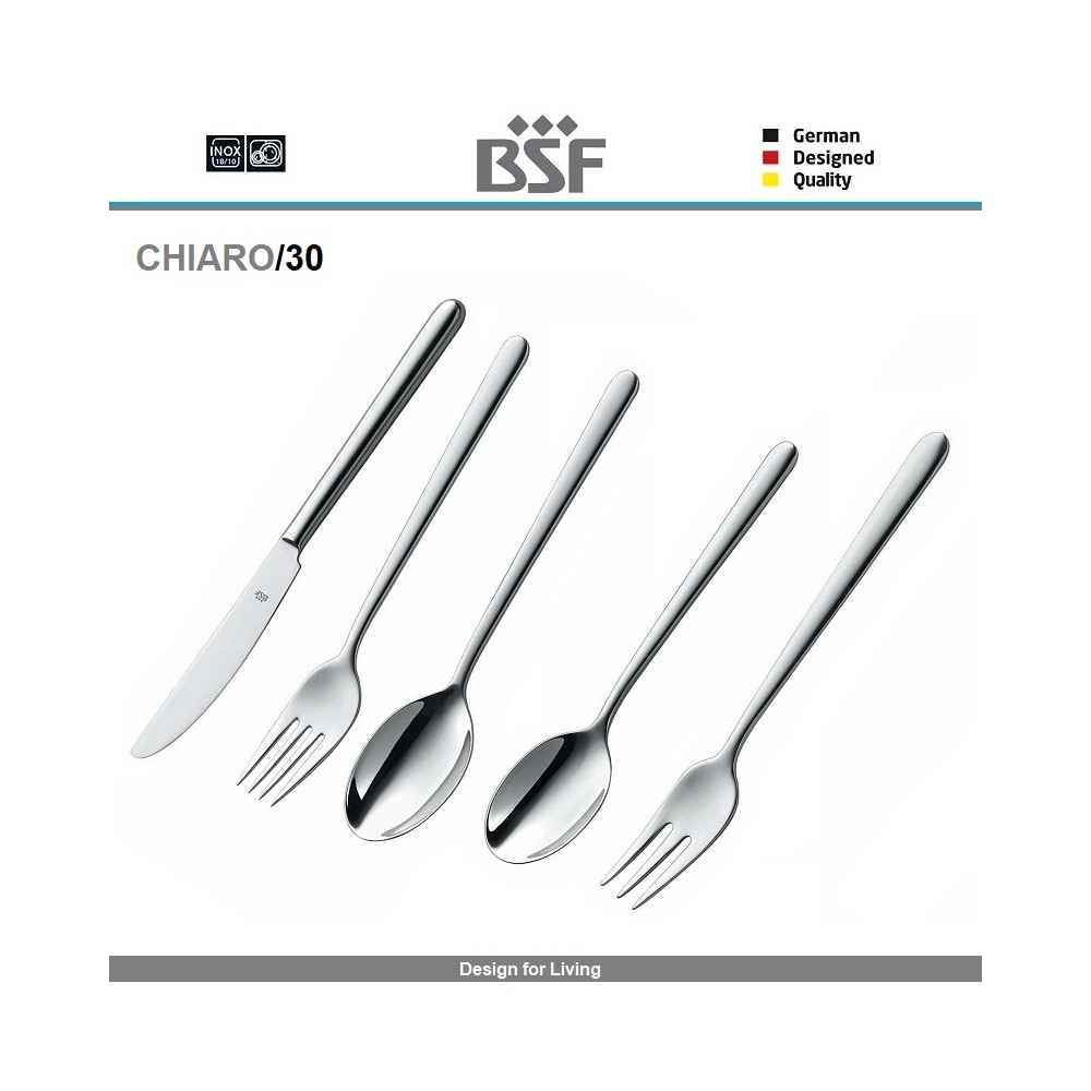 Набор столовых приборов Chiaro, 30 предметов на 6 персон, нержавеющая сталь 18/10, BSF