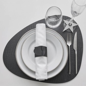 98287 CROCO silver-black подстановочная салфетка фигурная, кожа, W 37 см, H 44 см, серия CROCO, LIND DNA