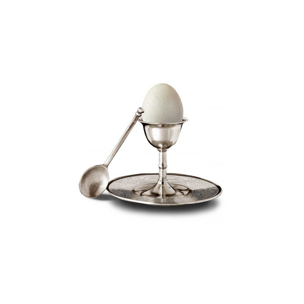 Подставка для яйца с блюдцем и ложкой (с метриками для гравировки), H 8 см, олово, серия Evita, Cosi Tabellini