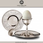 Подставка EVITA для яйца с блюдцем и ложкой (с метриками для гравировки), H 8 см, олово, ручная работа, Cosi Tabellini