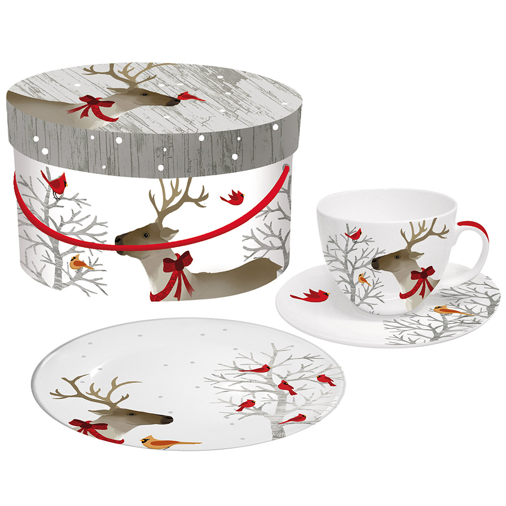 Набор чашка+блюдце+десертная тарелка в подарочной коробке deer friends, Paperproducts Design