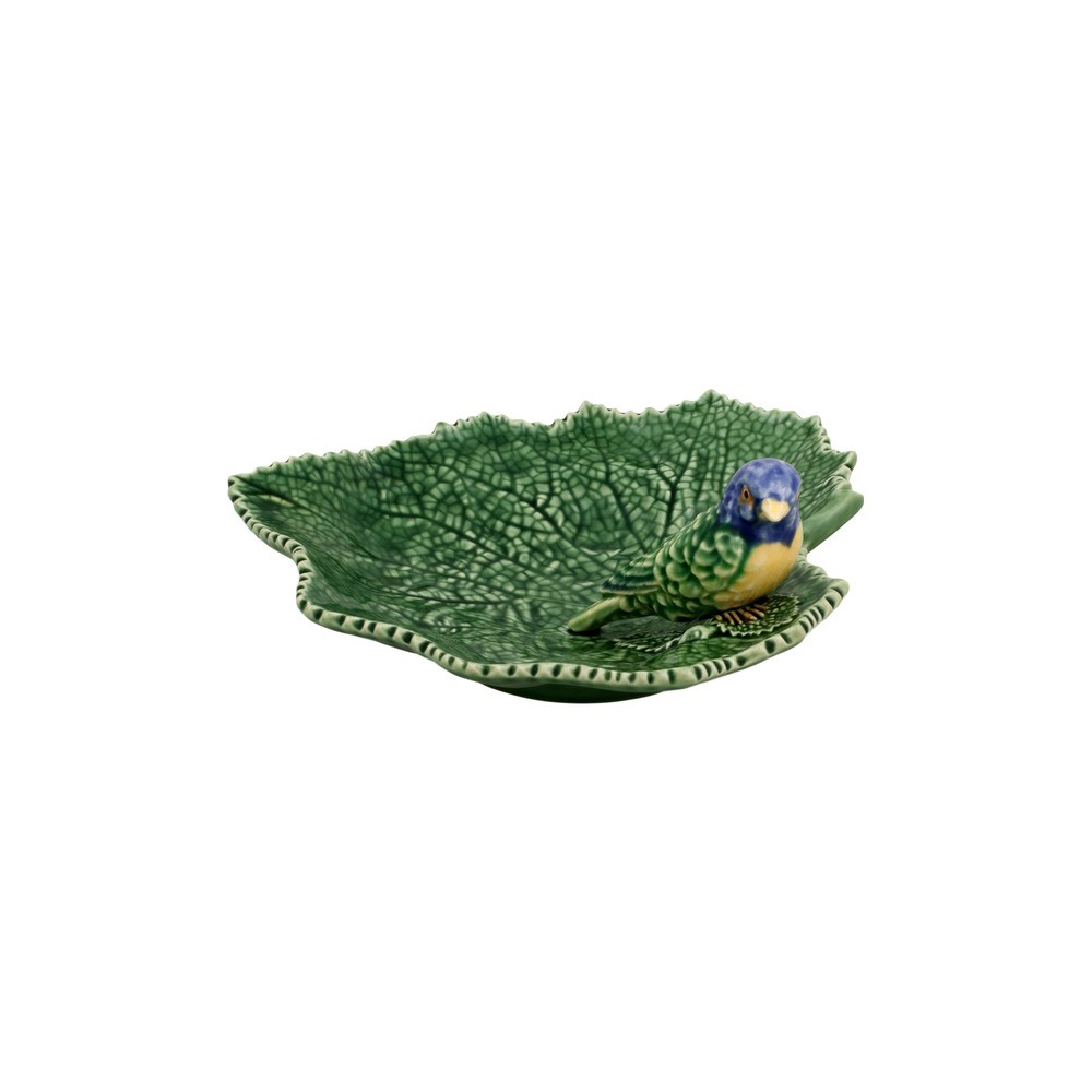 Блюдо "Листья с синей птичкой" 19 см, керамика ручной работы, Bordallo Pinheiro, Португалия