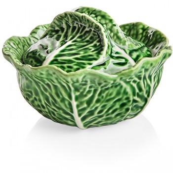 Глубокая миска "Капуста" с крышкой 400 мл, керамика ручной работы, Bordallo Pinheiro, Португалия
