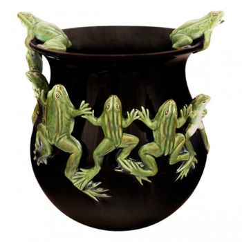 Ваза Bordallo Pinheiro "Танцующие лягушки" 25х28,5см, черная, Керамика, Bordallo Pinheiro, Португалия