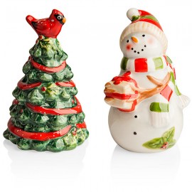 Набор солонка и перечница "Снеговик и ель", Керамика, CERTIFIED INTERNATIONAL CORP, США
