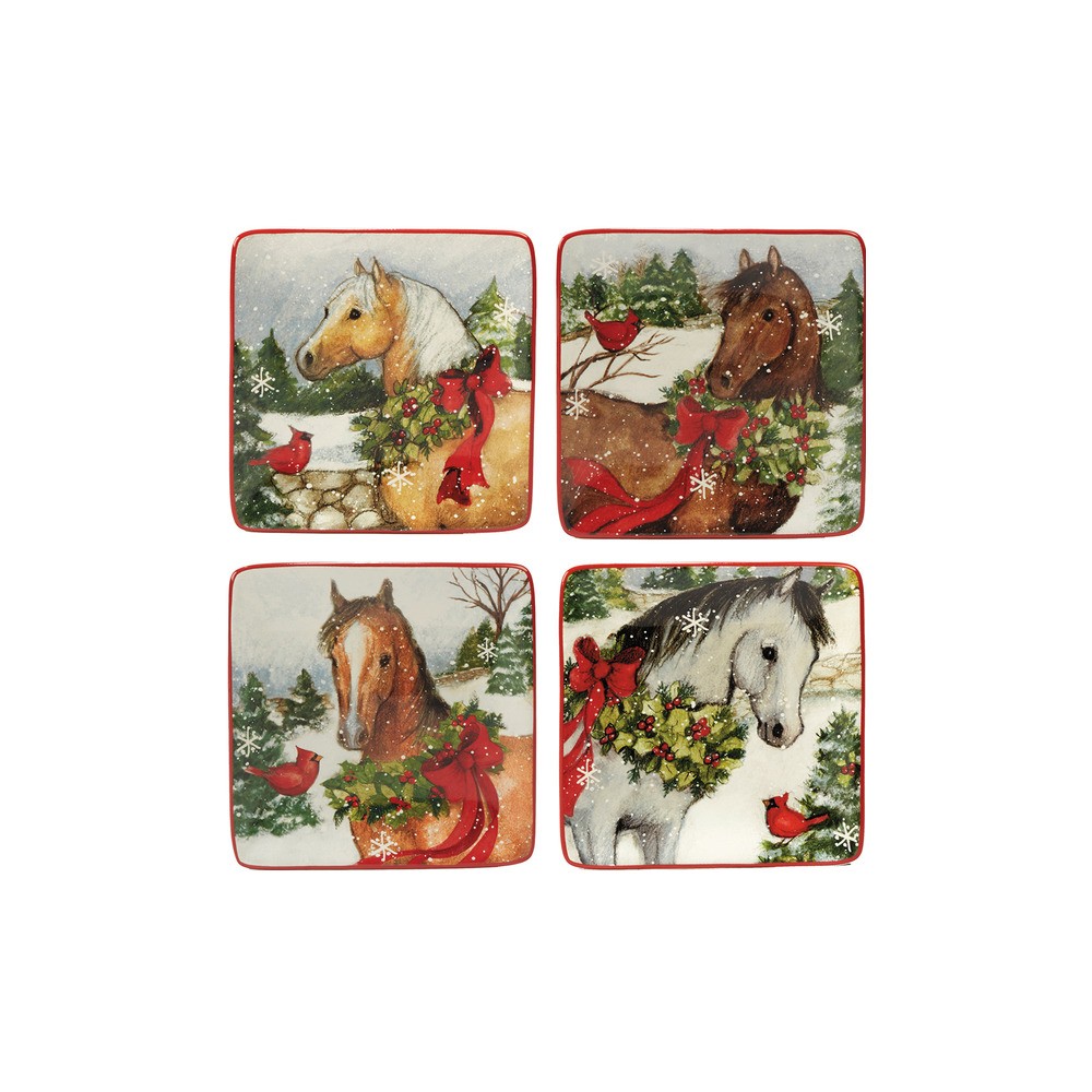Тарелка закусочная квадратная "Рождество на ферме" 15см, Керамика, CERTIFIED INTERNATIONAL CORP, США