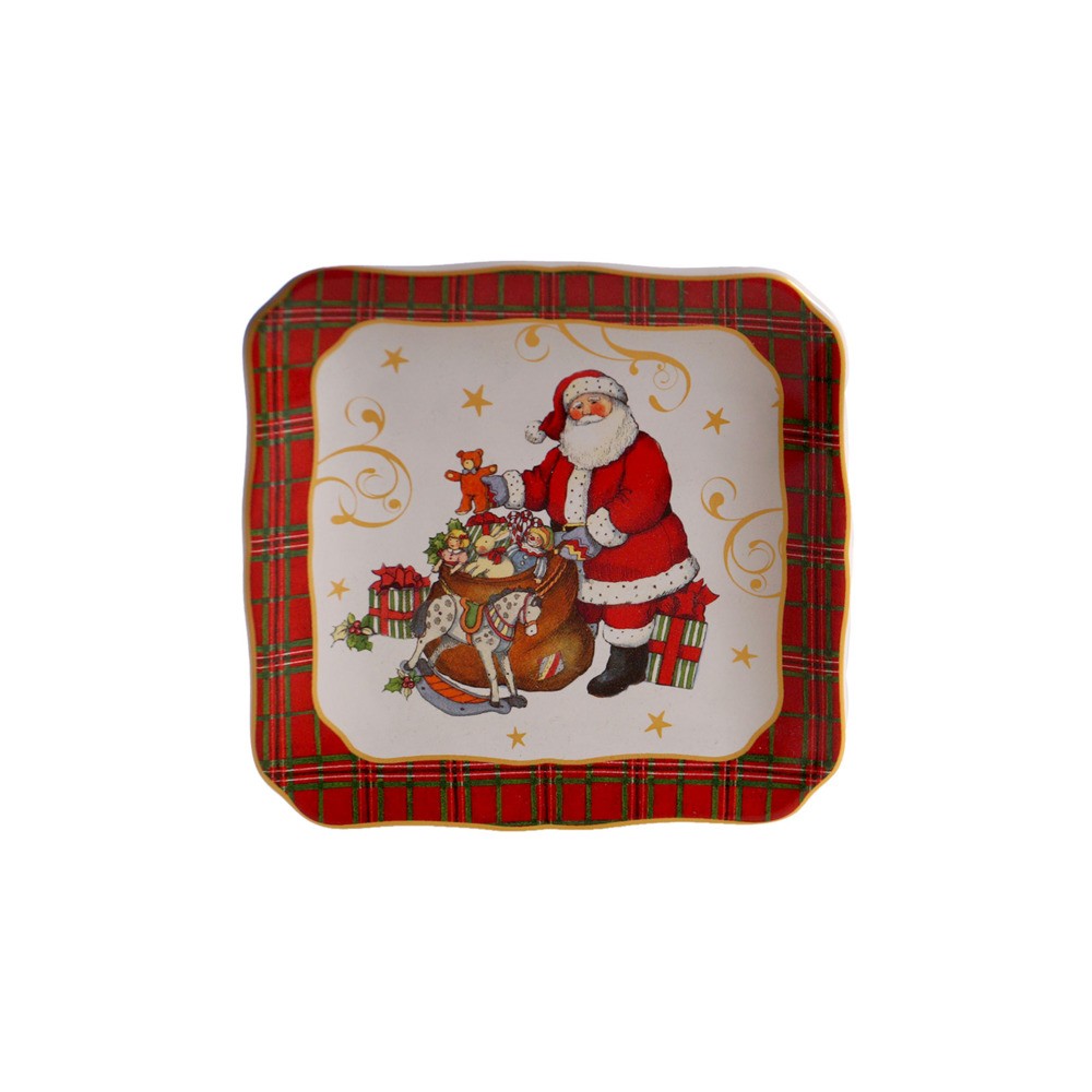 Тарелка десертная квадратная "Винтажный Санта.Зайчик" 15см, Керамика, CERTIFIED INTERNATIONAL CORP, США