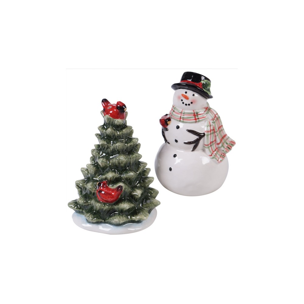 Набор из солонки и перечницы 3D  "Снеговик" 10см (снеговик и ёлочка), Керамика, CERTIFIED INTERNATIONAL CORP, США