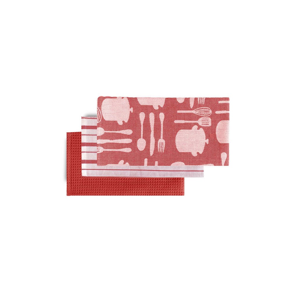 Набор из 3 полотенец кухонных 45х66см "Жаккард" (красные), Текстиль, Harman, США