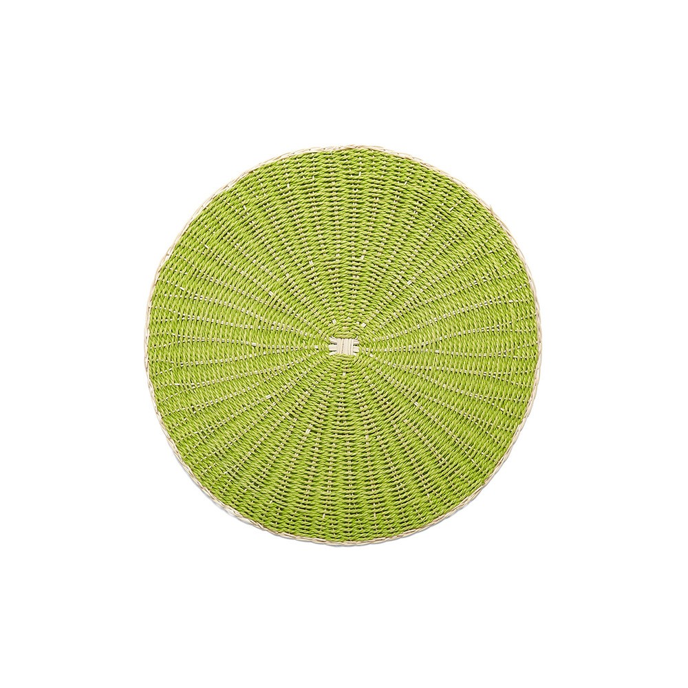 Салфетка подстановочная круглая 38см "Пальмовый лист", зеленый, ротанг/бумага, Harman, США