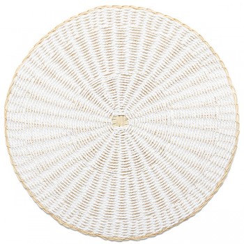 Салфетка подстановочная круглая 38см "Пальмовый лист", белый, ротанг/бумага, Harman, США