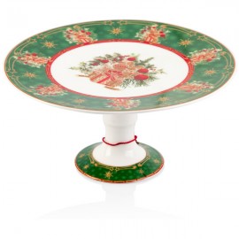 Блюдо на ножке 17см "Новогодние праздники" (зеленое), Фарфор, LAMART, Италия