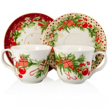 Набор из 2 чашек чайных с блюдцами 15см "Остролист" п/к, Фарфор, LAMART, Италия