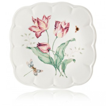 Тарелка акцентная квадратная 26,5см "Бабочки на лугу", Фарфор, Lenox, США