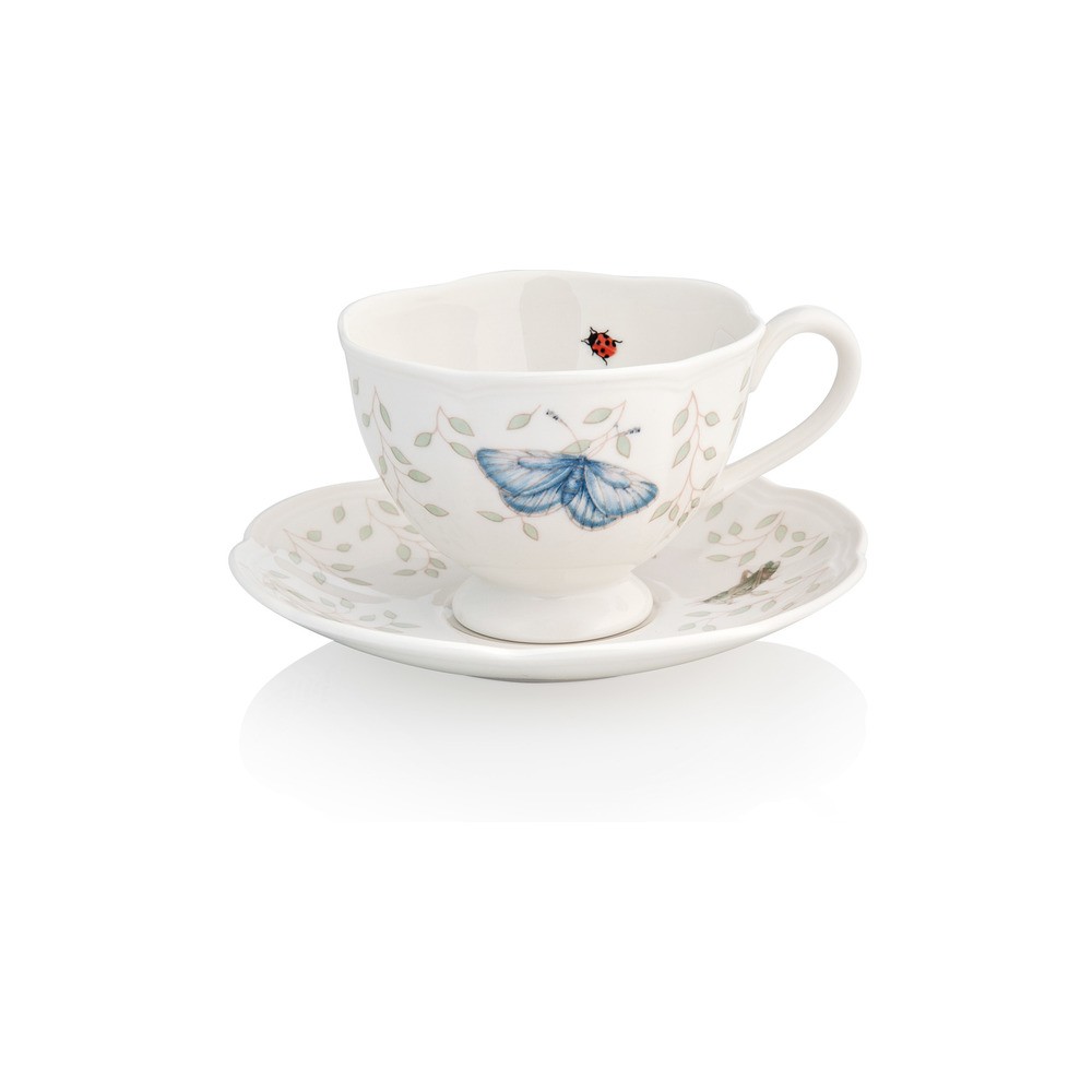 Чашка чайно-кофейная с блюдцем 240мл "Бабочки на лугу", Фарфор, Lenox, США