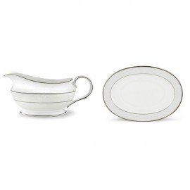 Соусник с подставкой 470мл "Чистый опал", Фарфор костяной, Lenox, США