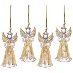 Набор из 4 новогодних украшений 4см "Золотые ангелы", Фарфор, Lenox, США
