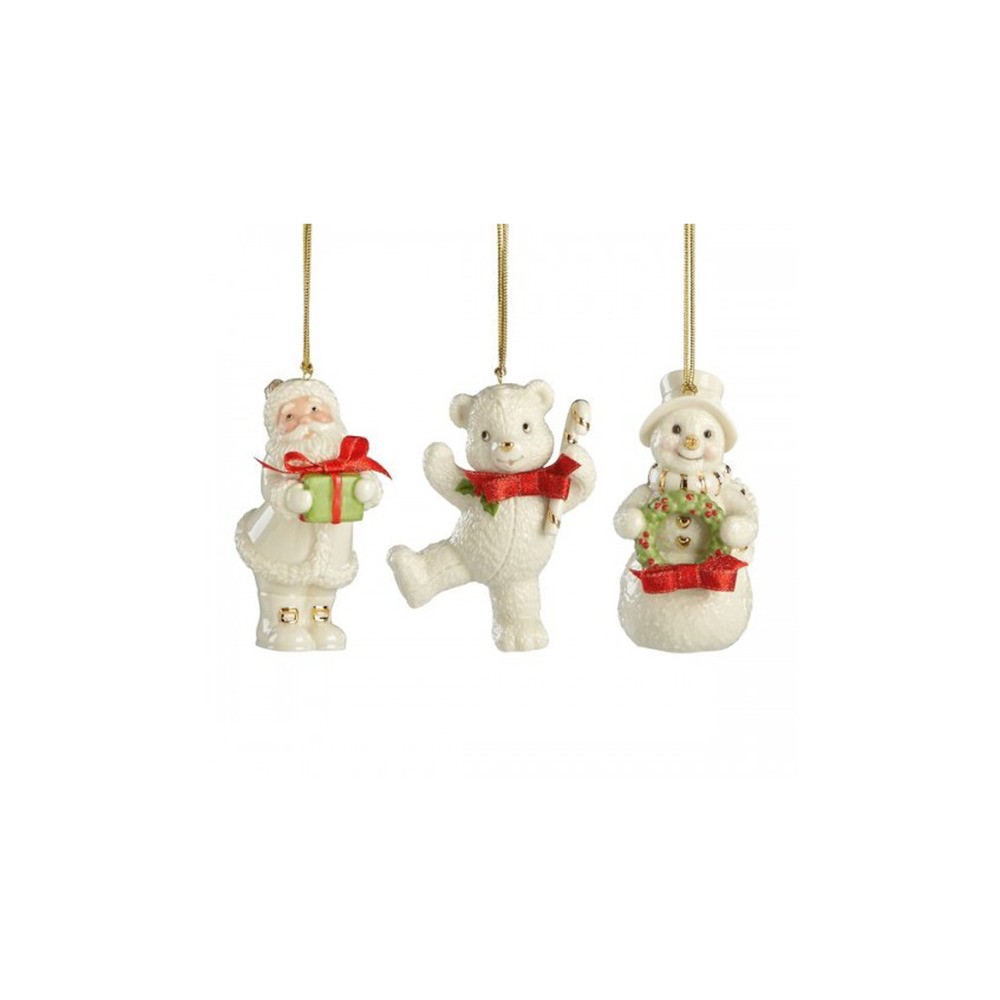 Набор из 3 новогодних украшений 8см "Дед Мороз, Снеговик и Медвежонок", Фарфор, Lenox, США