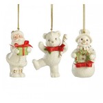 Набор из 3 новогодних украшений 8см "Дед Мороз, Снеговик и Медвежонок", Фарфор, Lenox, США