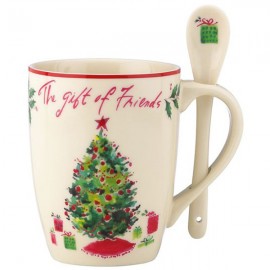 Кружка для какао с ложкой 420мл "Новогодние праздники", Фарфор, Lenox, США