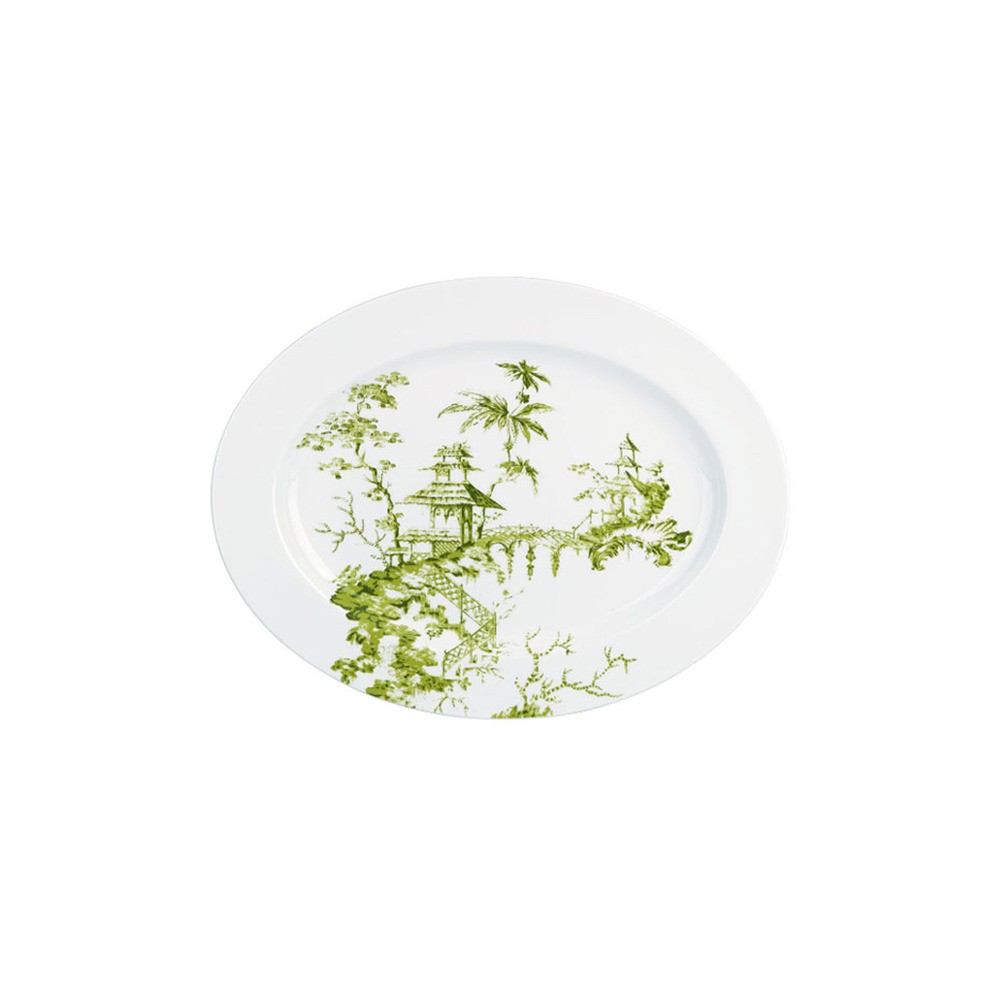 Блюдо овальное 40см "Шелковая сказка, Скаламандре" (зеленое), Фарфор, Lenox, США