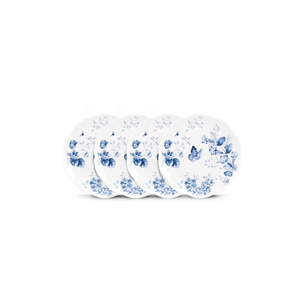 Набор из 4 тарелок десертных 20см "Бабочки на лугу" (синий), Фарфор, Lenox, США