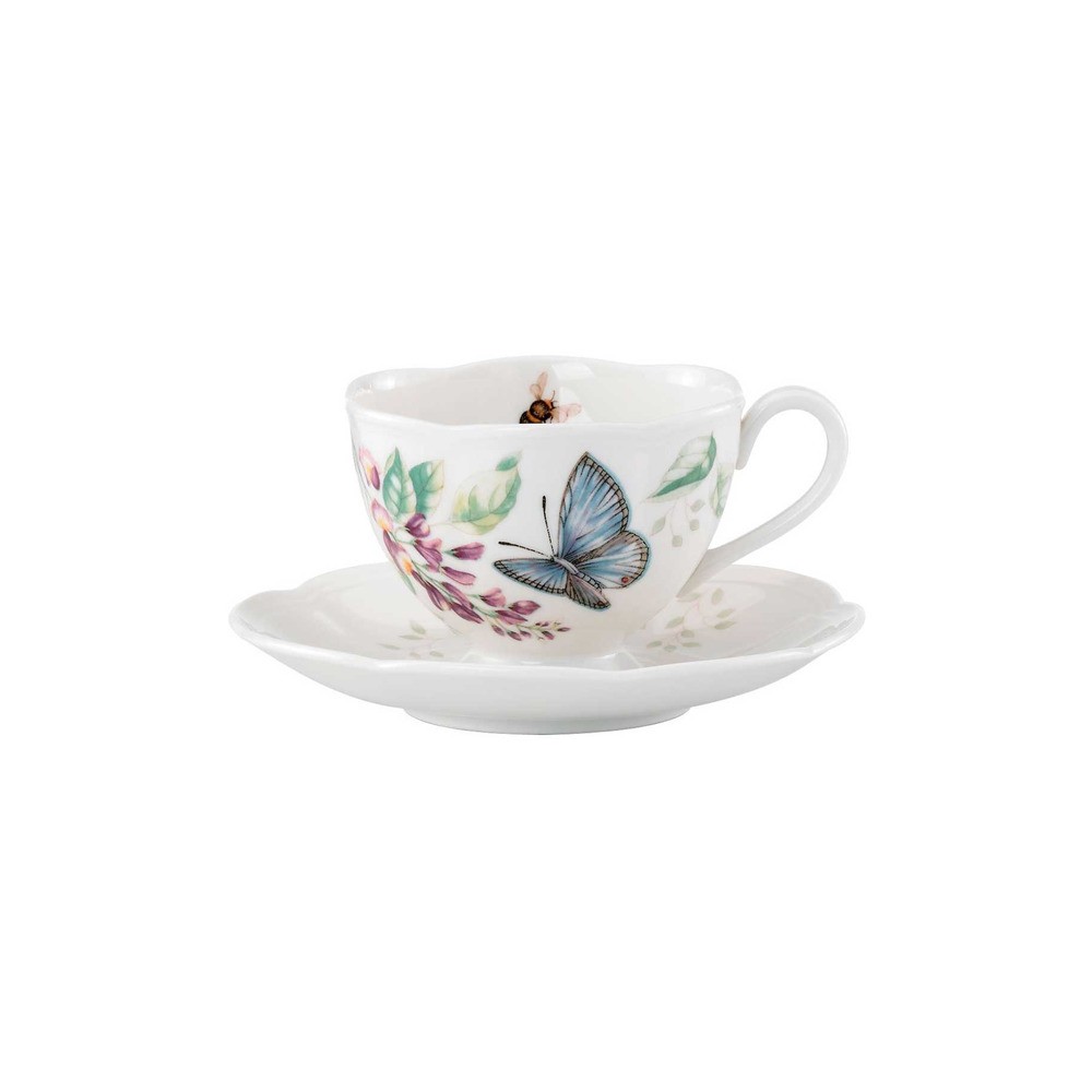 Чашка чайная с блюдцем 240мл "Бабочки на лугу" (синяя), Фарфор, Lenox, США