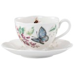 Чашка чайная с блюдцем 240мл "Бабочки на лугу" (синяя), Фарфор, Lenox, США