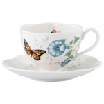 Чашка чайная с блюдцем 240мл "Бабочки на лугу" "Бабочка Монарх", Фарфор, Lenox, США