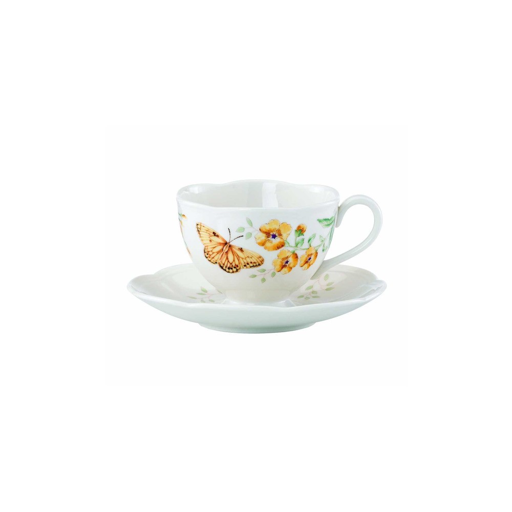 Чашка чайная с блюдцем 240мл "Бабочки на лугу" "Желтушка", Фарфор, Lenox, США