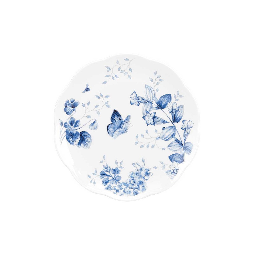 Тарелка десертная 20см "Бабочки на лугу" (синяя), Фарфор, Lenox, США