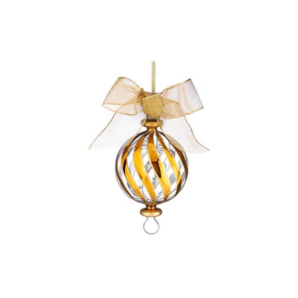 Украшение новогоднее, шар с бантом 11см "Золотые полосы", Фарфор, Lenox, США