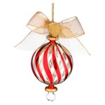 Украшение новогоднее, шар с бантом 11см "Красные полосы", Стекло, Lenox, США