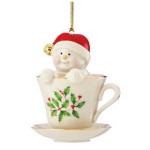 Украшение новогоднее 8см "Чаепитие со снеговиком", Фарфор, Lenox, США