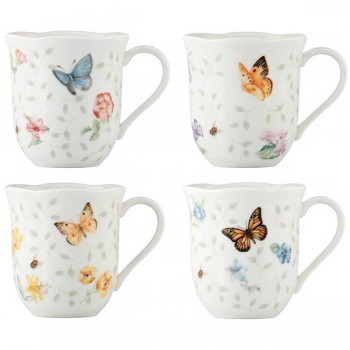 Набор из 4 кружек 300мл "Бабочки на лугу", Фарфор, Lenox, США