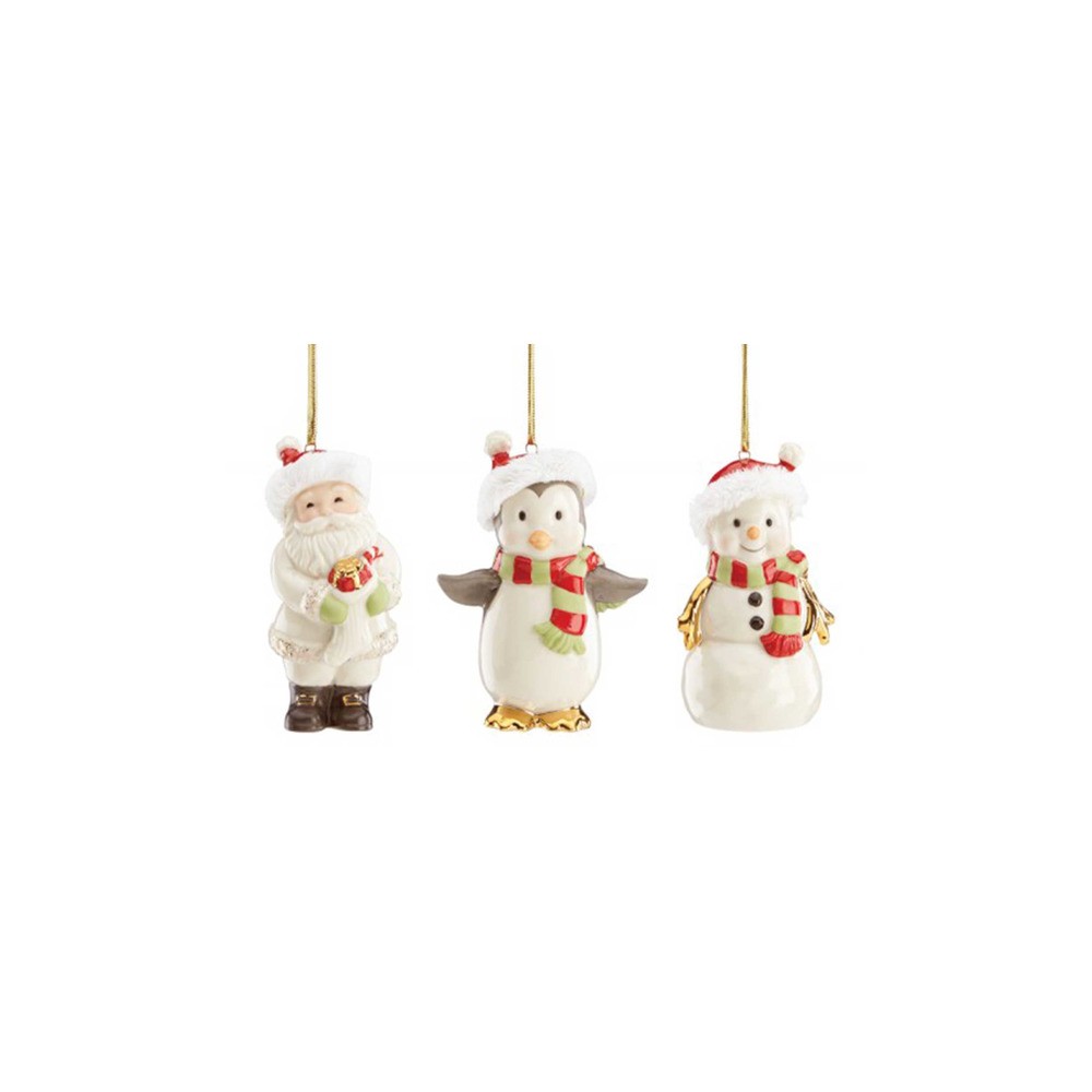 Набор из 3 новогодних украшений "Дед Мороз, Снеговик, Пингвин", Фарфор, Lenox, США