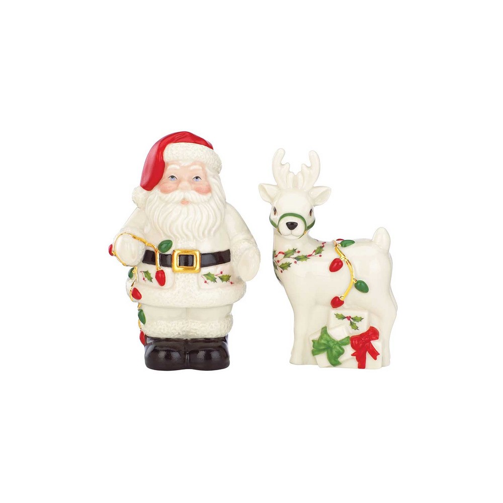 Набор из солонки и перечницы 10см "Дед Мороз и олень", Фарфор, Lenox, США