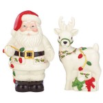 Набор из солонки и перечницы 10см "Дед Мороз и олень", Фарфор, Lenox, США