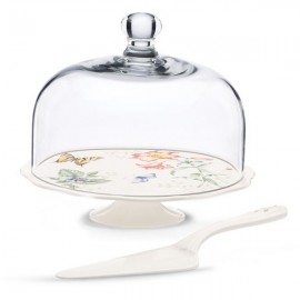 Блюдо для торта с лопаткой 21,5см "Бабочки на лугу", Фарфор, Lenox, США