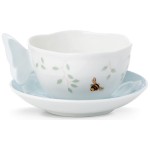 Чашка чайная с блюдцем 240мл "Бабочки на лугу" (фигурная ручка) (голубой), Фарфор, Lenox, США