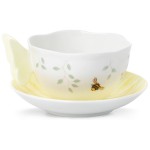 Чашка чайная с блюдцем 240мл "Бабочки на лугу" (фигурная ручка) (желтый), Фарфор, Lenox, США